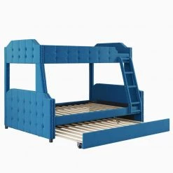 Blue Twin over Full Upholstered Bunk Bed with Trundle and Ladder, Tufted Button Design by Polibi 16 Blue Twin over Full Upholstered Bunk Bed with Trundle and Ladder, Tufted Button Design by Polibi -Cheap sumyeg Store blue polibi bunk beds mb tfbbt bu 4f 1000