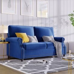 64.50 in. Modern Blue Velvet Rolled Arm 2 Seat Loveseats with Nailhead Decoration by Polibi 21 64.50 in. Modern Blue Velvet Rolled Arm 2 Seat Loveseats with Nailhead Decoration by Polibi -Cheap sumyeg Store blue polibi loveseats rs 645mvl bu 31 1000