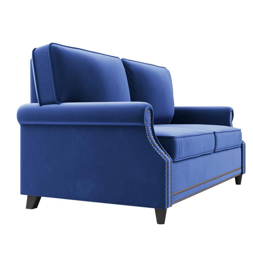 64.50 in. Modern Blue Velvet Rolled Arm 2 Seat Loveseats with Nailhead Decoration by Polibi 10 64.50 in. Modern Blue Velvet Rolled Arm 2 Seat Loveseats with Nailhead Decoration by Polibi - Image 8