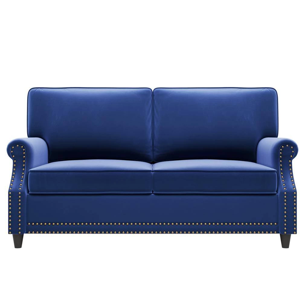 64.50 in. Modern Blue Velvet Rolled Arm 2 Seat Loveseats with Nailhead Decoration by Polibi 7 64.50 in. Modern Blue Velvet Rolled Arm 2 Seat Loveseats with Nailhead Decoration by Polibi - Image 5