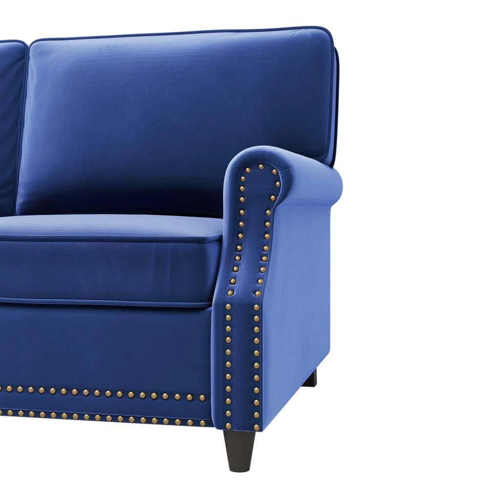 64.50 in. Modern Blue Velvet Rolled Arm 2 Seat Loveseats with Nailhead Decoration by Polibi 11 64.50 in. Modern Blue Velvet Rolled Arm 2 Seat Loveseats with Nailhead Decoration by Polibi - Image 9