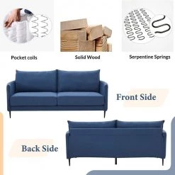 65.8 in. W Minimalism Blue Couch Linen Upholstery Arc Armrest 2-Seater Loveseat with High Resilience Seat Cushions by Polibi 19 65.8 in. W Minimalism Blue Couch Linen Upholstery Arc Armrest 2-Seater Loveseat with High Resilience Seat Cushions by Polibi -Cheap sumyeg Store blue polibi loveseats rs mcslu 44 1000