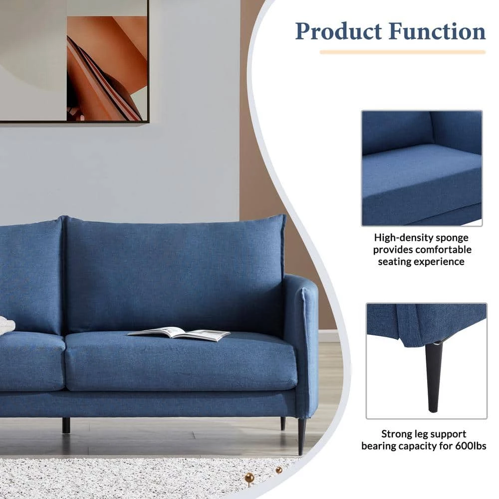 65.8 in. W Minimalism Blue Couch Linen Upholstery Arc Armrest 2-Seater Loveseat with High Resilience Seat Cushions by Polibi 8 65.8 in. W Minimalism Blue Couch Linen Upholstery Arc Armrest 2-Seater Loveseat with High Resilience Seat Cushions by Polibi - Image 6