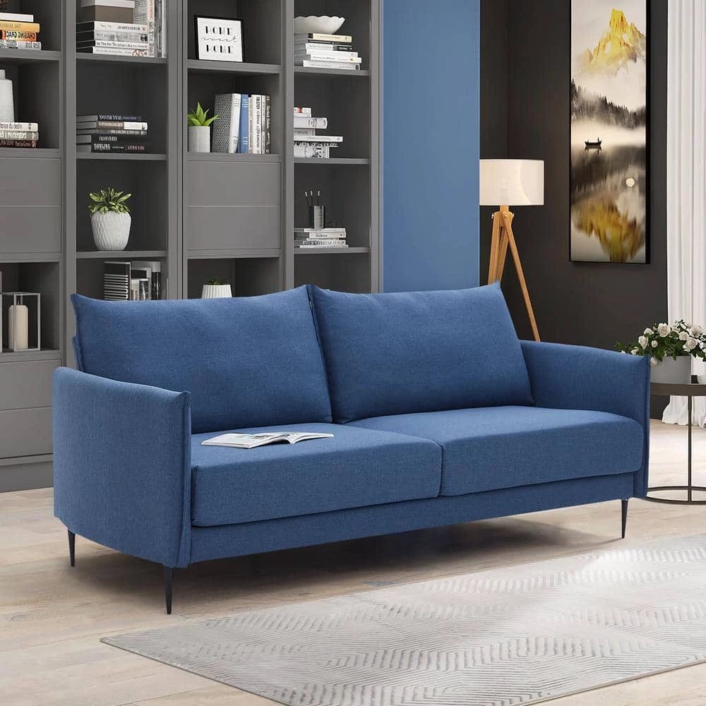 65.8 in. W Minimalism Blue Couch Linen Upholstery Arc Armrest 2-Seater Loveseat with High Resilience Seat Cushions by Polibi 4 65.8 in. W Minimalism Blue Couch Linen Upholstery Arc Armrest 2-Seater Loveseat with High Resilience Seat Cushions by Polibi - Image 2