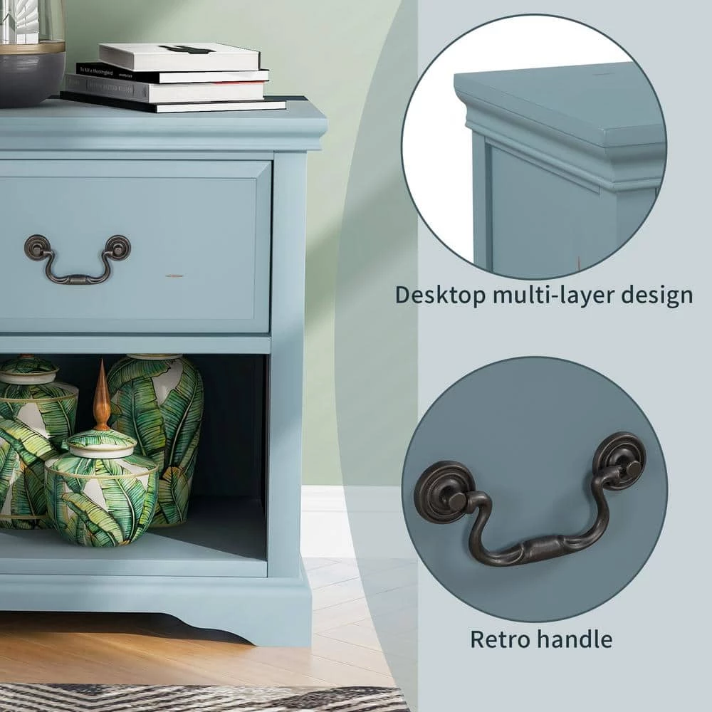 Nifty Blue 1-Drawer Solid Wood Nightstand with Free Storage Space (16.4 in. D x 23.7 in. W x 25.9 in. H) by Polibi 9 Nifty Blue 1-Drawer Solid Wood Nightstand with Free Storage Space (16.4 in. D x 23.7 in. W x 25.9 in. H) by Polibi - Image 7
