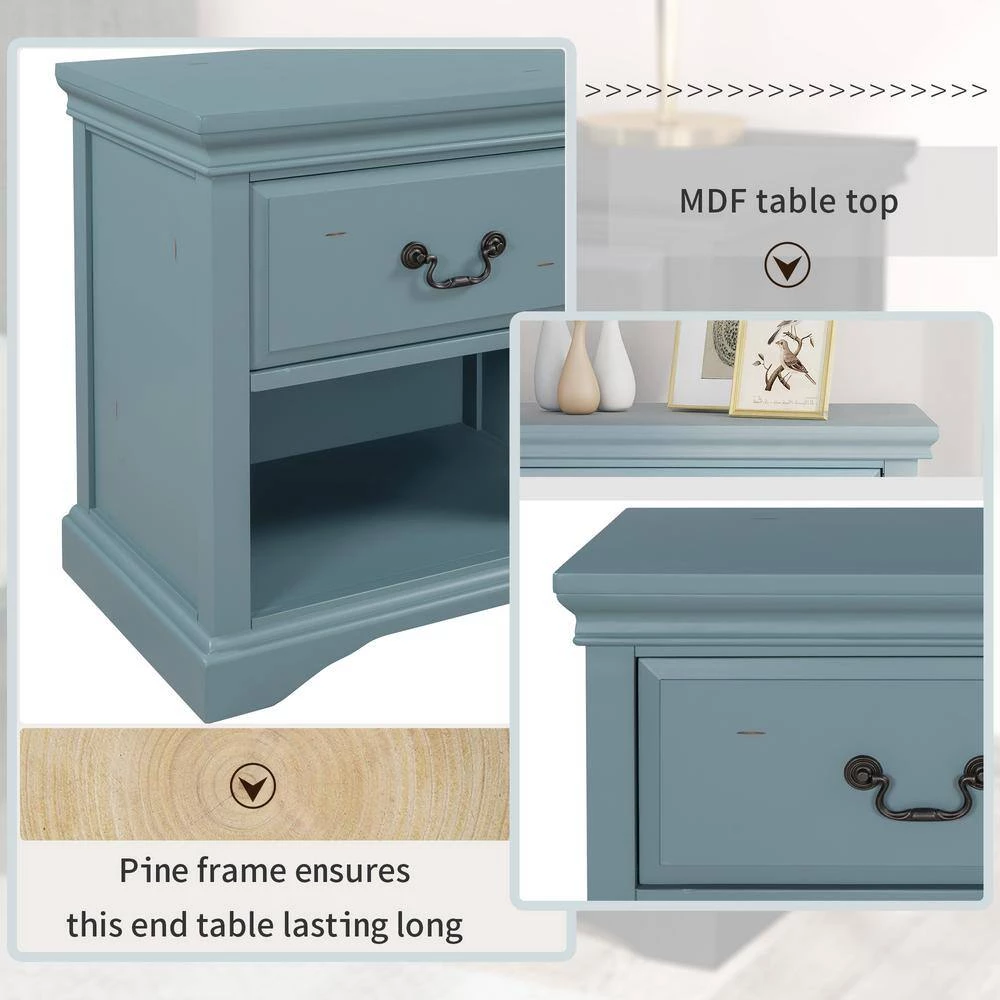 Nifty Blue 1-Drawer Solid Wood Nightstand with Free Storage Space (16.4 in. D x 23.7 in. W x 25.9 in. H) by Polibi 12 Nifty Blue 1-Drawer Solid Wood Nightstand with Free Storage Space (16.4 in. D x 23.7 in. W x 25.9 in. H) by Polibi - Image 10