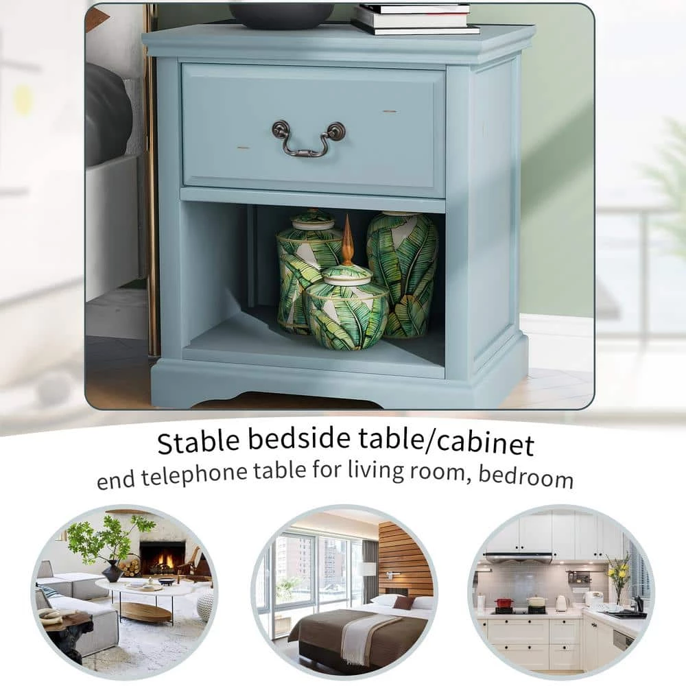 Nifty Blue 1-Drawer Solid Wood Nightstand with Free Storage Space (16.4 in. D x 23.7 in. W x 25.9 in. H) by Polibi 8 Nifty Blue 1-Drawer Solid Wood Nightstand with Free Storage Space (16.4 in. D x 23.7 in. W x 25.9 in. H) by Polibi - Image 6