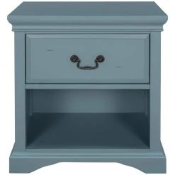 Nifty Blue 1-Drawer Solid Wood Nightstand with Free Storage Space (16.4 in. D x 23.7 in. W x 25.9 in. H) by Polibi