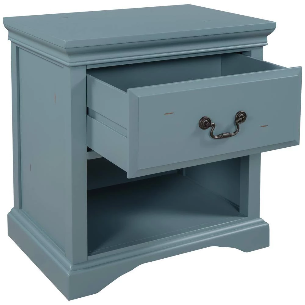 Nifty Blue 1-Drawer Solid Wood Nightstand with Free Storage Space (16.4 in. D x 23.7 in. W x 25.9 in. H) by Polibi 6 Nifty Blue 1-Drawer Solid Wood Nightstand with Free Storage Space (16.4 in. D x 23.7 in. W x 25.9 in. H) by Polibi - Image 4