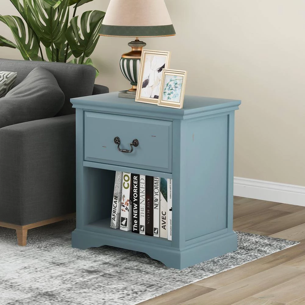 Nifty Blue 1-Drawer Solid Wood Nightstand with Free Storage Space (16.4 in. D x 23.7 in. W x 25.9 in. H) by Polibi 7 Nifty Blue 1-Drawer Solid Wood Nightstand with Free Storage Space (16.4 in. D x 23.7 in. W x 25.9 in. H) by Polibi - Image 5