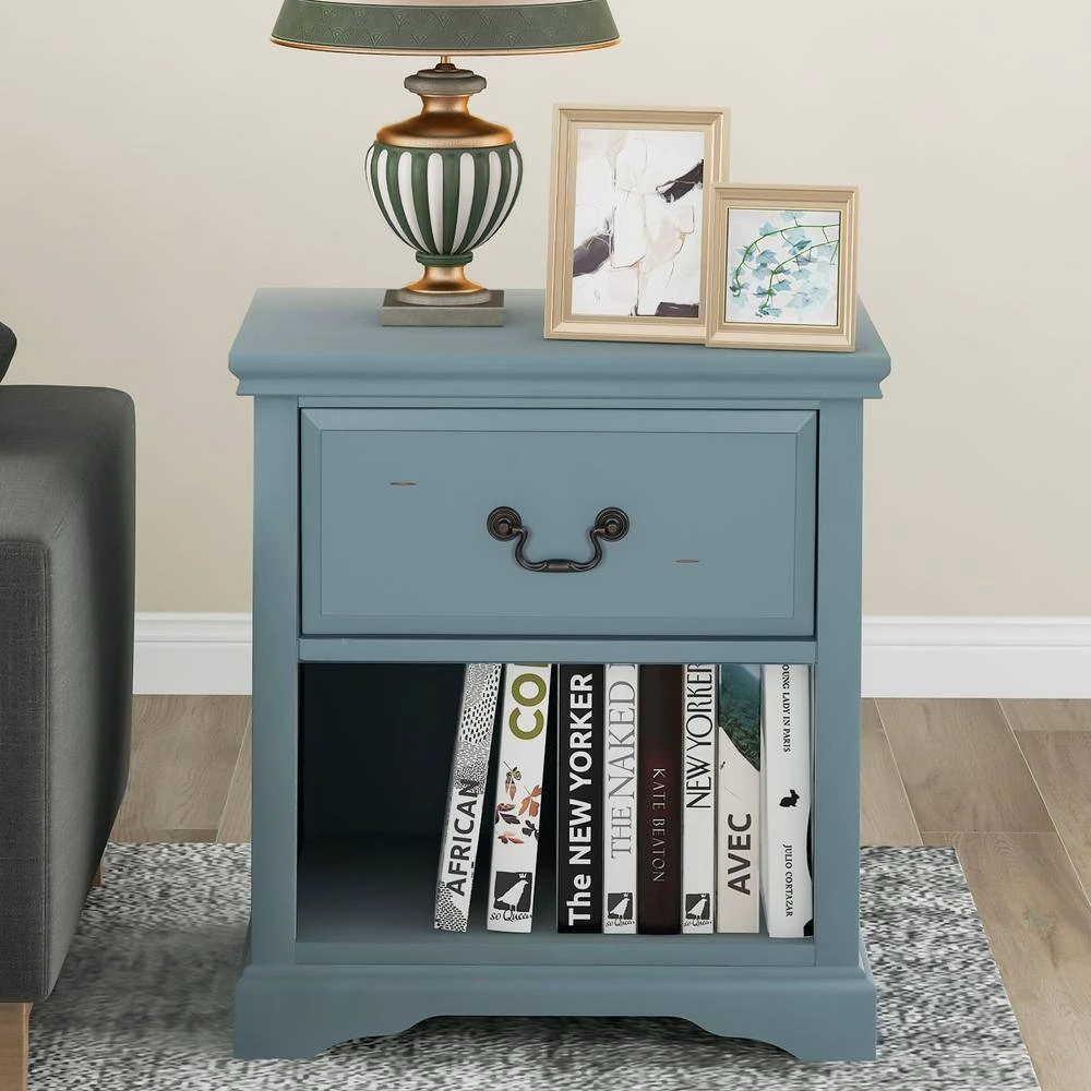 Nifty Blue 1-Drawer Solid Wood Nightstand with Free Storage Space (16.4 in. D x 23.7 in. W x 25.9 in. H) by Polibi 4 Nifty Blue 1-Drawer Solid Wood Nightstand with Free Storage Space (16.4 in. D x 23.7 in. W x 25.9 in. H) by Polibi - Image 2
