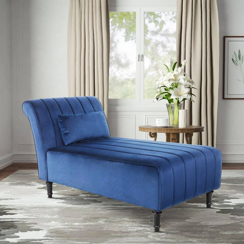 Blue Velvet Fabric Armless Chaise Lounge With Pillow For Living Room Bed Room by sumyeg 12 Blue Velvet Fabric Armless Chaise Lounge With Pillow For Living Room Bed Room by sumyeg - Image 10