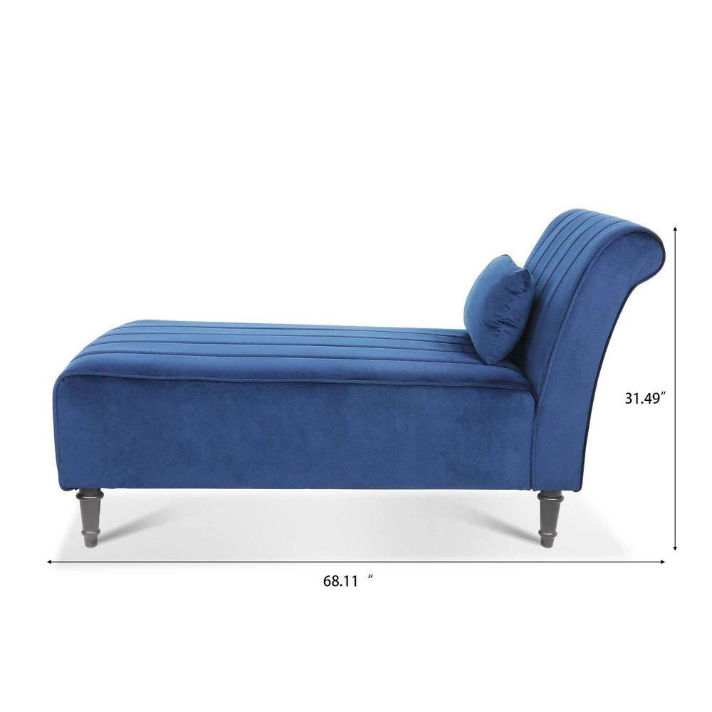 Blue Velvet Fabric Armless Chaise Lounge With Pillow For Living Room Bed Room by sumyeg 11 Blue Velvet Fabric Armless Chaise Lounge With Pillow For Living Room Bed Room by sumyeg - Image 9
