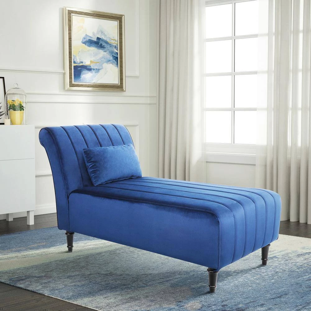 Blue Velvet Fabric Armless Chaise Lounge With Pillow For Living Room Bed Room by sumyeg 4 Blue Velvet Fabric Armless Chaise Lounge With Pillow For Living Room Bed Room by sumyeg - Image 2