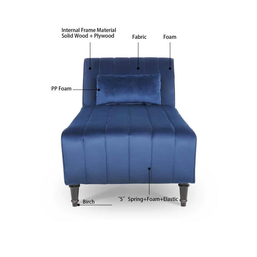 Blue Velvet Fabric Armless Chaise Lounge With Pillow For Living Room Bed Room by sumyeg 10 Blue Velvet Fabric Armless Chaise Lounge With Pillow For Living Room Bed Room by sumyeg - Image 8