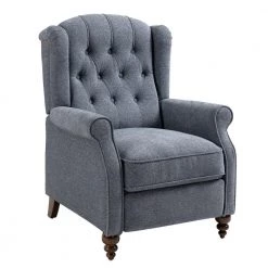 Blue Ergonomic Fabric Recliner Push Back Reclining Chair with Adjustable Footrest by sumyeg