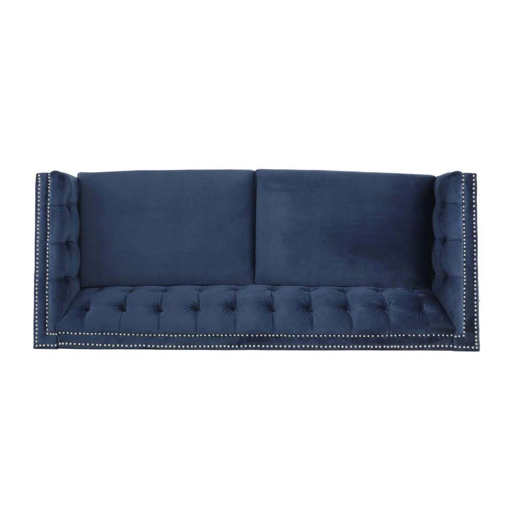 31.5 in. Flared Arm Sofa Velvet 3-Seater Rectangular Straight Sofa with Reversible Cushion in Blue by sumyeg 5 31.5 in. Flared Arm Sofa Velvet 3-Seater Rectangular Straight Sofa with Reversible Cushion in Blue by sumyeg - Image 3