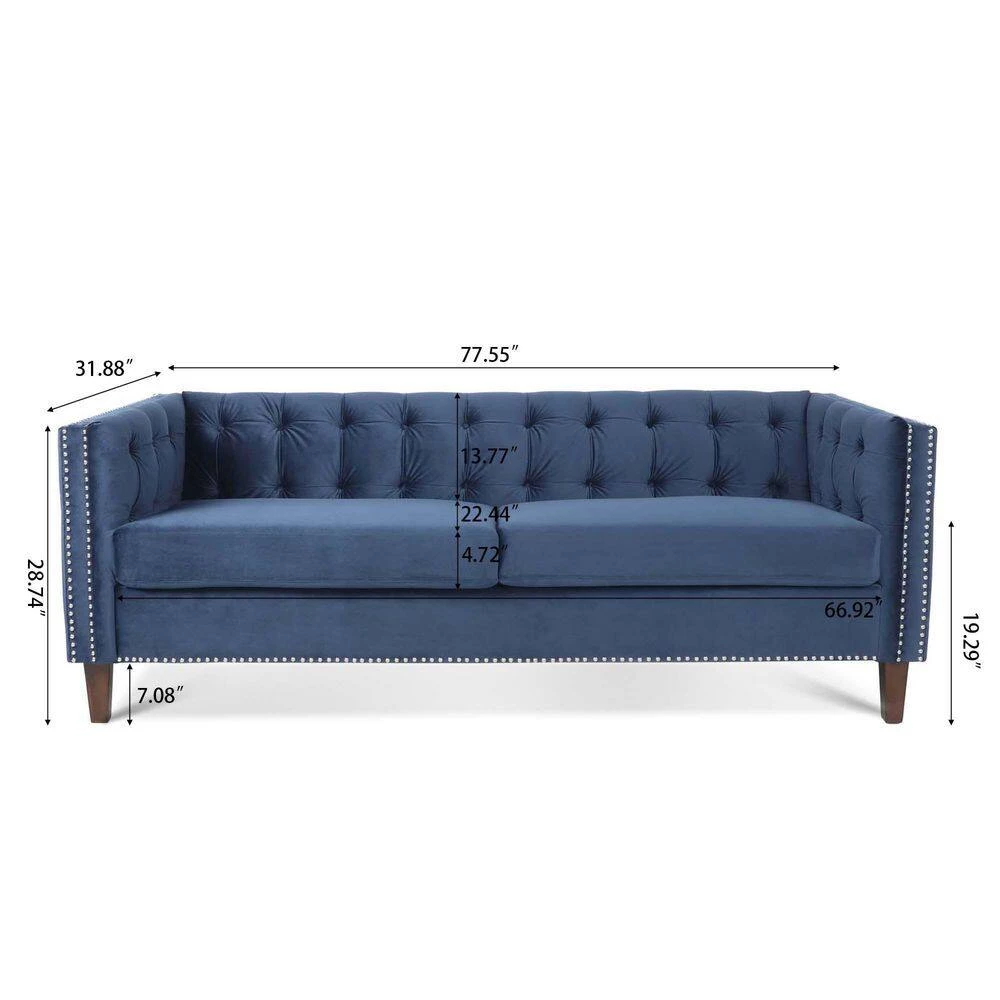31.5 in. Flared Arm Sofa Velvet 3-Seater Rectangular Straight Sofa with Reversible Cushion in Blue by sumyeg 11 31.5 in. Flared Arm Sofa Velvet 3-Seater Rectangular Straight Sofa with Reversible Cushion in Blue by sumyeg - Image 9