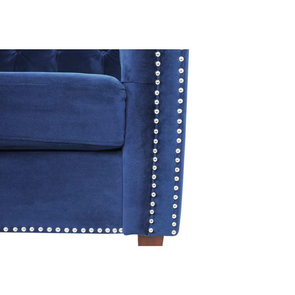 31.5 in. Flared Arm Sofa Velvet 3-Seater Rectangular Straight Sofa with Reversible Cushion in Blue by sumyeg 9 31.5 in. Flared Arm Sofa Velvet 3-Seater Rectangular Straight Sofa with Reversible Cushion in Blue by sumyeg - Image 7