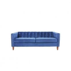 31.5 in. Flared Arm Sofa Velvet 3-Seater Rectangular Straight Sofa with Reversible Cushion in Blue by sumyeg