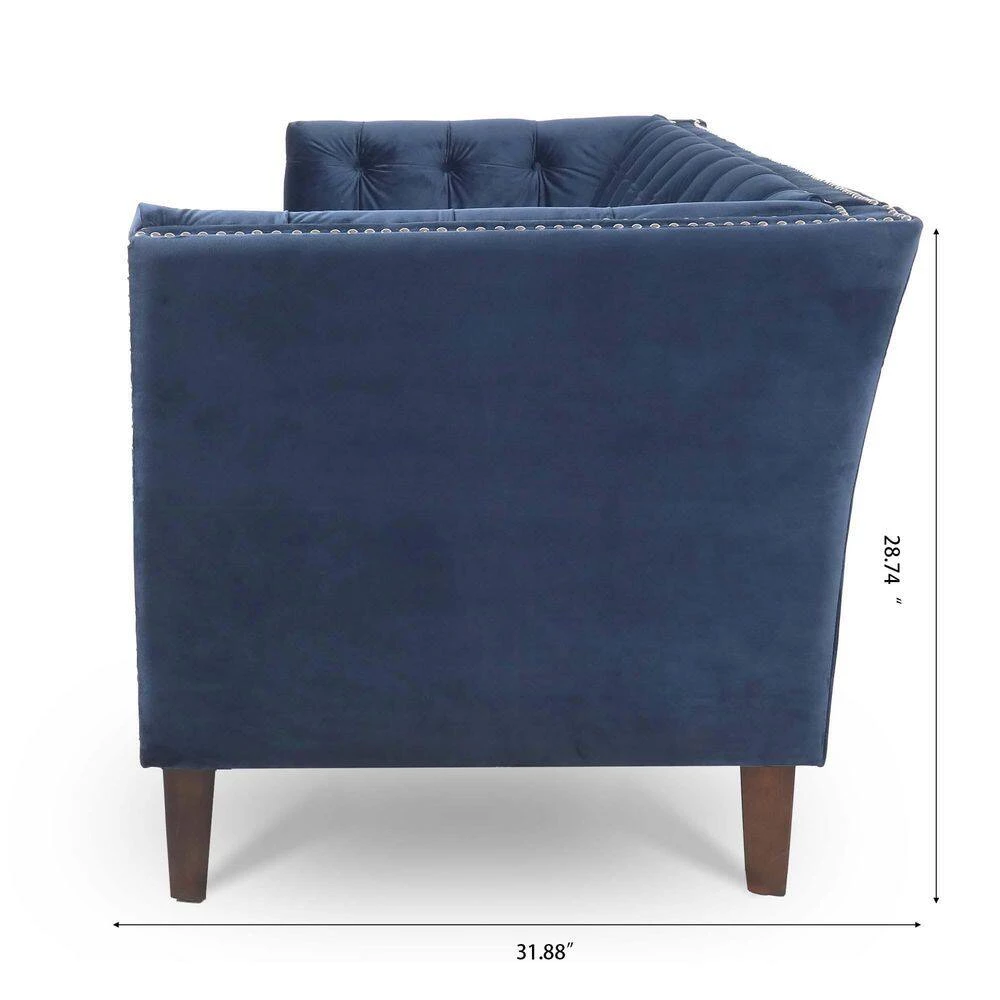 31.5 in. Flared Arm Sofa Velvet 3-Seater Rectangular Straight Sofa with Reversible Cushion in Blue by sumyeg 6 31.5 in. Flared Arm Sofa Velvet 3-Seater Rectangular Straight Sofa with Reversible Cushion in Blue by sumyeg - Image 4