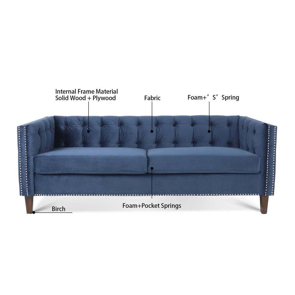 31.5 in. Flared Arm Sofa Velvet 3-Seater Rectangular Straight Sofa with Reversible Cushion in Blue by sumyeg 12 31.5 in. Flared Arm Sofa Velvet 3-Seater Rectangular Straight Sofa with Reversible Cushion in Blue by sumyeg - Image 10