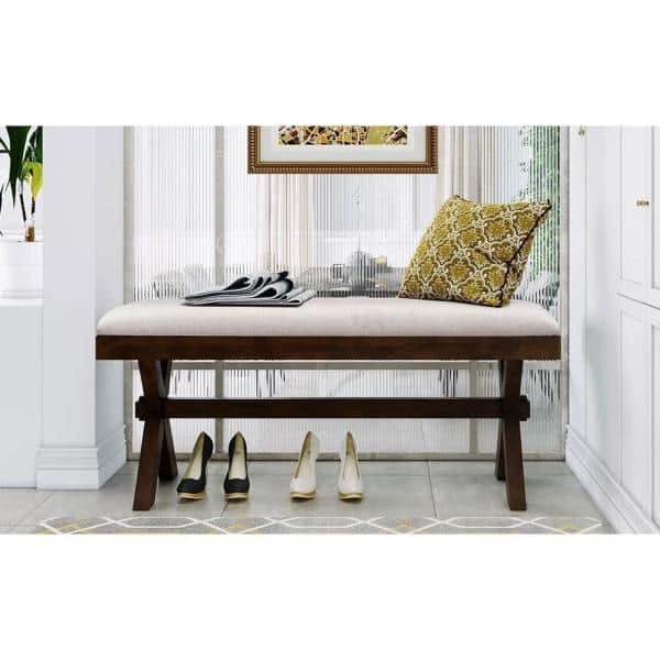 Farmhouse Style Wood Kitchen Rectangle Dining Bench with Cushion in Brown (37.8 L in. x 15 W in. x 19.5 in. H) by Polibi 10 Farmhouse Style Wood Kitchen Rectangle Dining Bench with Cushion in Brown (37.8 L in. x 15 W in. x 19.5 in. H) by Polibi - Image 8