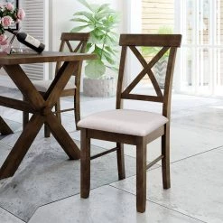 Farmhouse Rustic Wood Kitchen Upholstered Cross Back Dining Chairs in Brown(Set of 2) by Polibi 21 Farmhouse Rustic Wood Kitchen Upholstered Cross Back Dining Chairs in Brown(Set of 2) by Polibi -Cheap sumyeg Store brown polibi dining chairs rs frwcc bn 31 1000