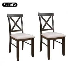 Farmhouse Rustic Wood Kitchen Upholstered Cross Back Dining Chairs in Brown(Set of 2) by Polibi