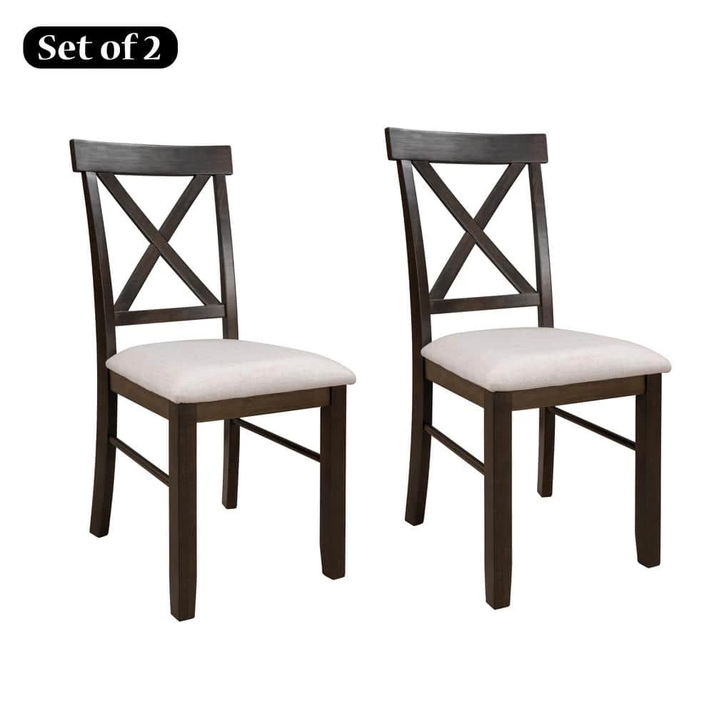 Farmhouse Rustic Wood Kitchen Upholstered Cross Back Dining Chairs in Brown(Set of 2) by Polibi 3 Farmhouse Rustic Wood Kitchen Upholstered Cross Back Dining Chairs in Brown(Set of 2) by Polibi