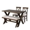4 Pieces Brown Farmhouse Rustic Wood Dining Table Set with 2 Cross Back Chairs and Bench by Polibi 2 4 Pieces Brown Farmhouse Rustic Wood Dining Table Set with 2 Cross Back Chairs and Bench by Polibi -Cheap sumyeg Store brown polibi dining room sets cb 4pfrdt bn 64 1000