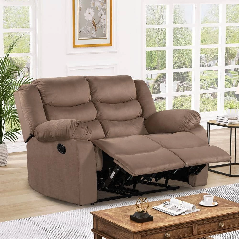57.00 in. W Brown Velvet Upholstered 2-Seat Loveseat, Home Theater Seating Manual Recliner by Polibi 4 57.00 in. W Brown Velvet Upholstered 2-Seat Loveseat, Home Theater Seating Manual Recliner by Polibi - Image 2