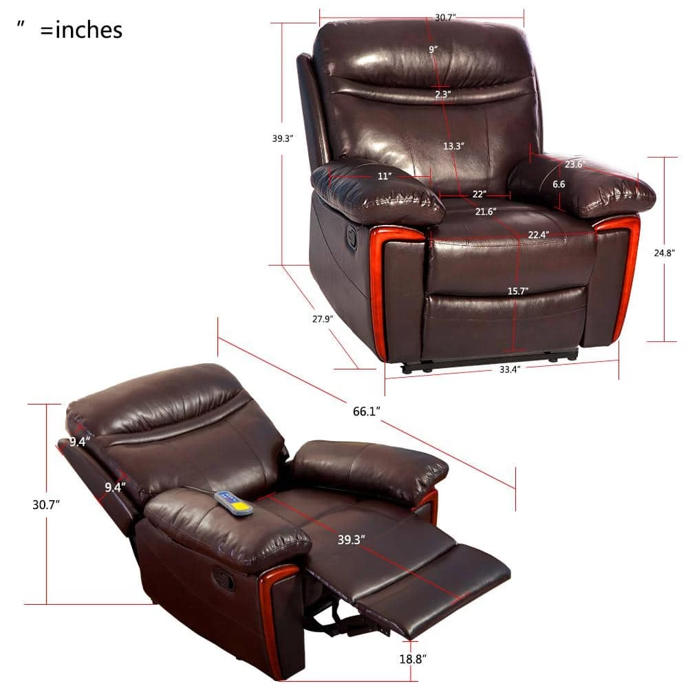 27.90 in. W Massage, Vibration, Heating Multifunctional PU Leather Recliner, Sofa Chair in Brown by Polibi 9 27.90 in. W Massage, Vibration, Heating Multifunctional PU Leather Recliner, Sofa Chair in Brown by Polibi - Image 7