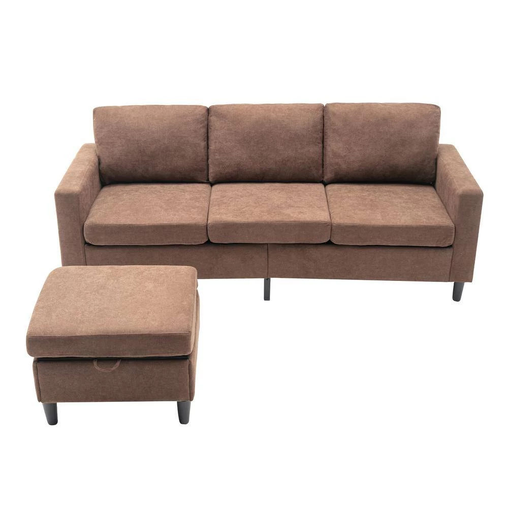 77.90 in. W Square Arm Polyester 3-Seater L-Shape Sectional Sofa in Brown by Polibi 9 77.90 in. W Square Arm Polyester 3-Seater L-Shape Sectional Sofa in Brown by Polibi - Image 7