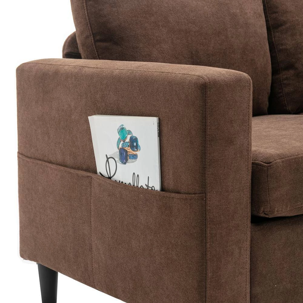 77.90 in. W Square Arm Polyester 3-Seater L-Shape Sectional Sofa in Brown by Polibi 10 77.90 in. W Square Arm Polyester 3-Seater L-Shape Sectional Sofa in Brown by Polibi - Image 8