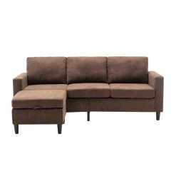77.90 in. W Square Arm Polyester 3-Seater L-Shape Sectional Sofa in Brown by Polibi