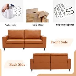 75.20 in. W Square Arm PU Leather Upholstered Modern Style Straight 3-Seat Sofa in Brown by Polibi 20 75.20 in. W Square Arm PU Leather Upholstered Modern Style Straight 3-Seat Sofa in Brown by Polibi -Cheap sumyeg Store brown polibi sofas couches cb ralpus bwt 44 1000