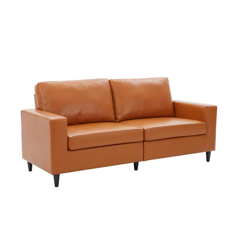75.20 in. W Square Arm PU Leather Upholstered Modern Style Straight 3-Seat Sofa in Brown by Polibi 3 75.20 in. W Square Arm PU Leather Upholstered Modern Style Straight 3-Seat Sofa in Brown by Polibi