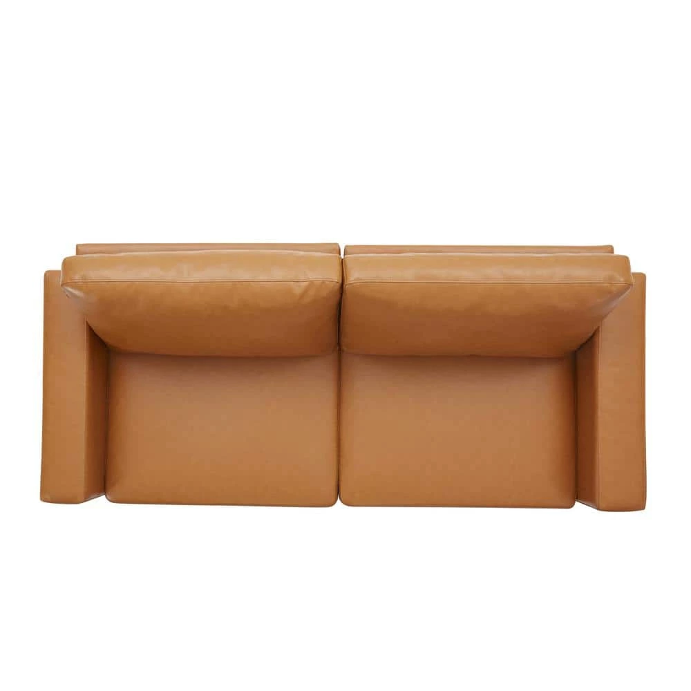 75.20 in. W Square Arm PU Leather Upholstered Modern Style Straight 3-Seat Sofa in Brown by Polibi 6 75.20 in. W Square Arm PU Leather Upholstered Modern Style Straight 3-Seat Sofa in Brown by Polibi - Image 4