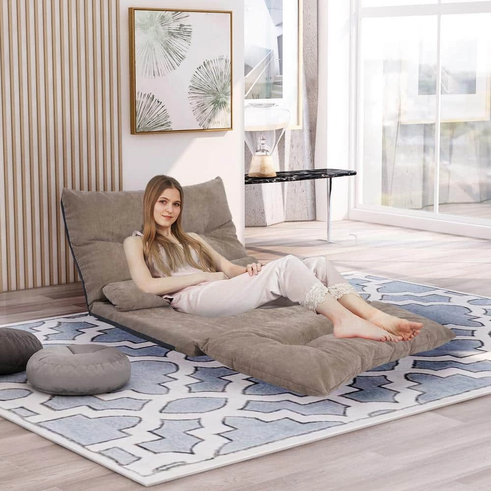 25.00 in. Wide Armless Polyester Modern Rectangle Reclining Foldable Straight Shaped Sofa with 2 Pillow in Brown by Polibi 4 25.00 in. Wide Armless Polyester Modern Rectangle Reclining Foldable Straight Shaped Sofa with 2 Pillow in Brown by Polibi - Image 2