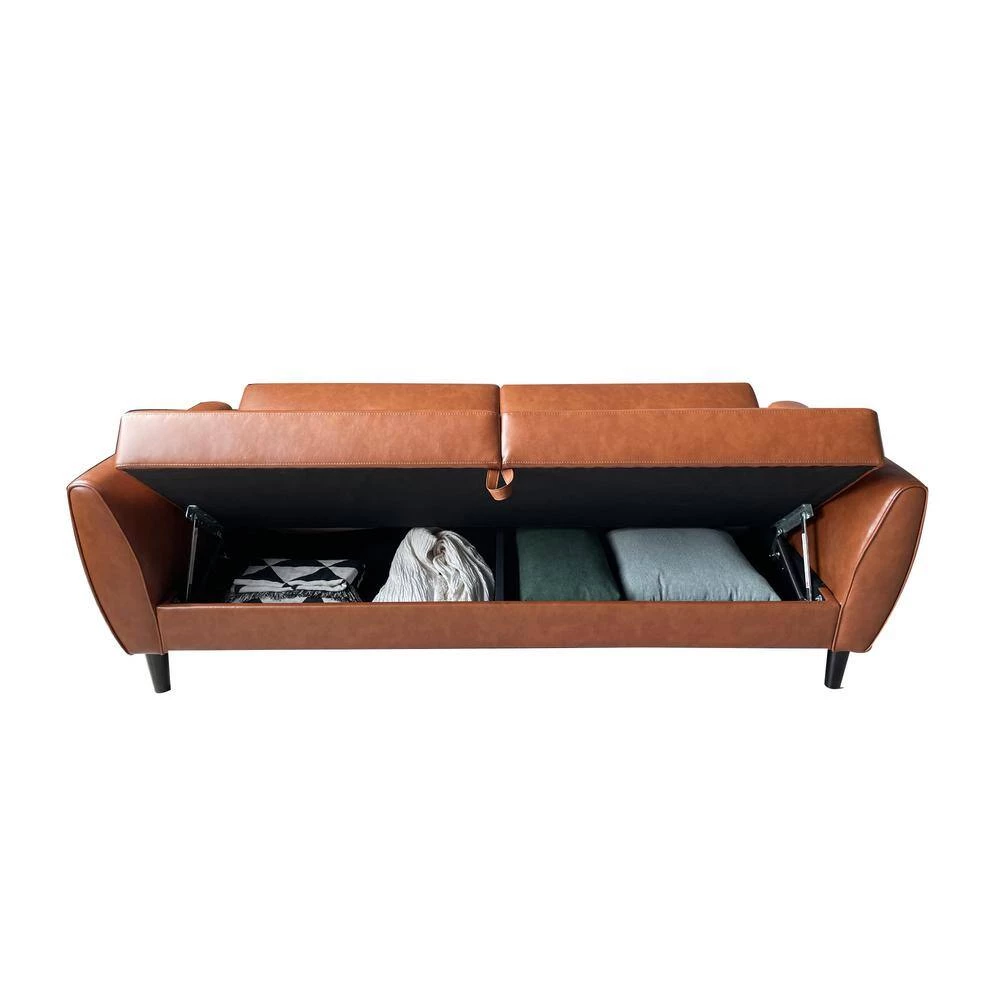 81.50 in. W Square Arm PU Leather Modern Straight Convertible Folding Sofa with Storage Box in Brown by Polibi 7 81.50 in. W Square Arm PU Leather Modern Straight Convertible Folding Sofa with Storage Box in Brown by Polibi - Image 5