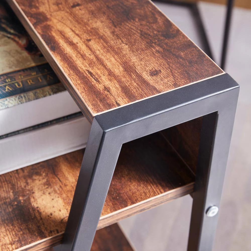 35 in. H Brown Wood 3-Shelf Classic Bookcase with Wheels Ladder Bookcase with Open Back by sumyeg 6 35 in. H Brown Wood 3-Shelf Classic Bookcase with Wheels Ladder Bookcase with Open Back by sumyeg - Image 4