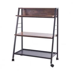 35 in. H Brown Wood 3-Shelf Classic Bookcase with Wheels Ladder Bookcase with Open Back by sumyeg