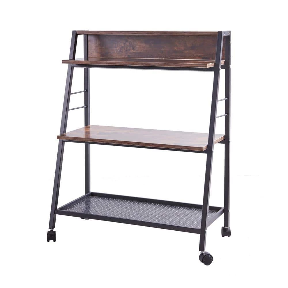 35 in. H Brown Wood 3-Shelf Classic Bookcase with Wheels Ladder Bookcase with Open Back by sumyeg 3 35 in. H Brown Wood 3-Shelf Classic Bookcase with Wheels Ladder Bookcase with Open Back by sumyeg