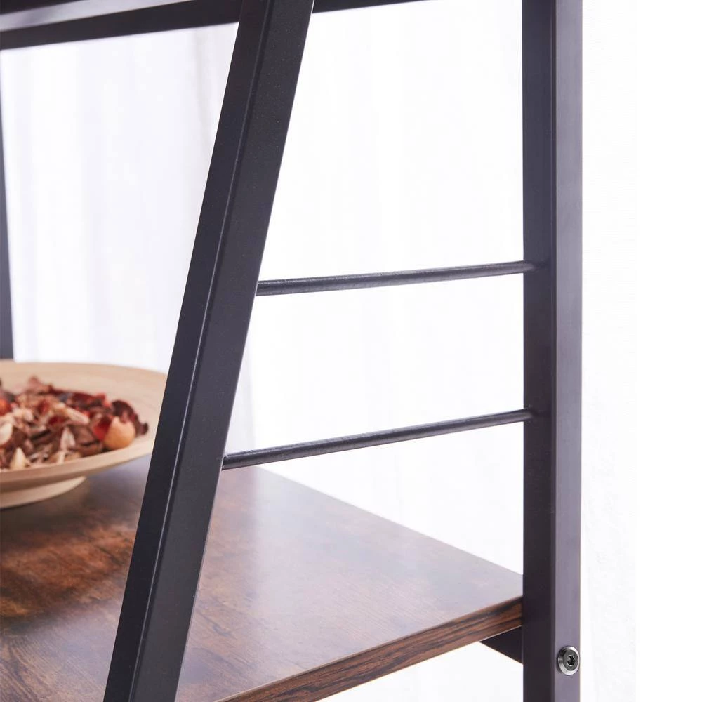 35 in. H Brown Wood 3-Shelf Classic Bookcase with Wheels Ladder Bookcase with Open Back by sumyeg 5 35 in. H Brown Wood 3-Shelf Classic Bookcase with Wheels Ladder Bookcase with Open Back by sumyeg - Image 3