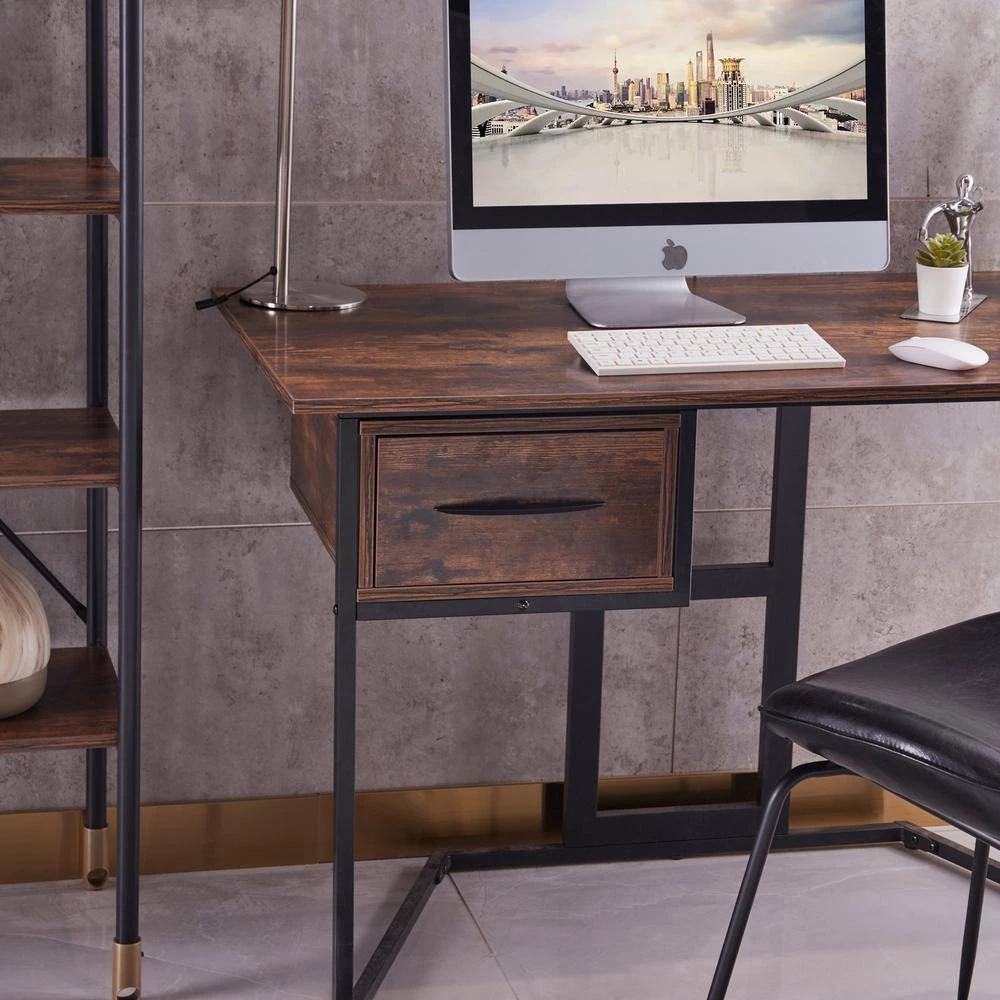 Modern 47 in. W Designed Brown Wood Computer Desk Rectangle Executive Desk with 1-Drawer by sumyeg 7 Modern 47 in. W Designed Brown Wood Computer Desk Rectangle Executive Desk with 1-Drawer by sumyeg - Image 5