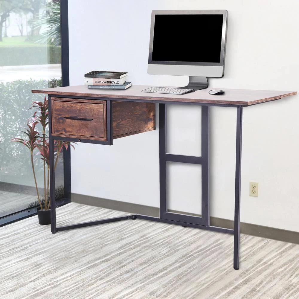 Modern 47 in. W Designed Brown Wood Computer Desk Rectangle Executive Desk with 1-Drawer by sumyeg 4 Modern 47 in. W Designed Brown Wood Computer Desk Rectangle Executive Desk with 1-Drawer by sumyeg - Image 2