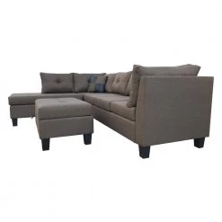 79.6 in. Width 3-Piece Linen Left Facing Loveseat Sectional Sofa in Brown With Ottoman by sumyeg