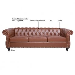 84 in. Wide Rolled Arm PU Leather Curved Sofa Seating 3-Seater Sofa with Reversible Cushions in Brown by sumyeg 17 84 in. Wide Rolled Arm PU Leather Curved Sofa Seating 3-Seater Sofa with Reversible Cushions in Brown by sumyeg -Cheap sumyeg Store brown sumyeg sofas couches su ch3534bn3 40 1000