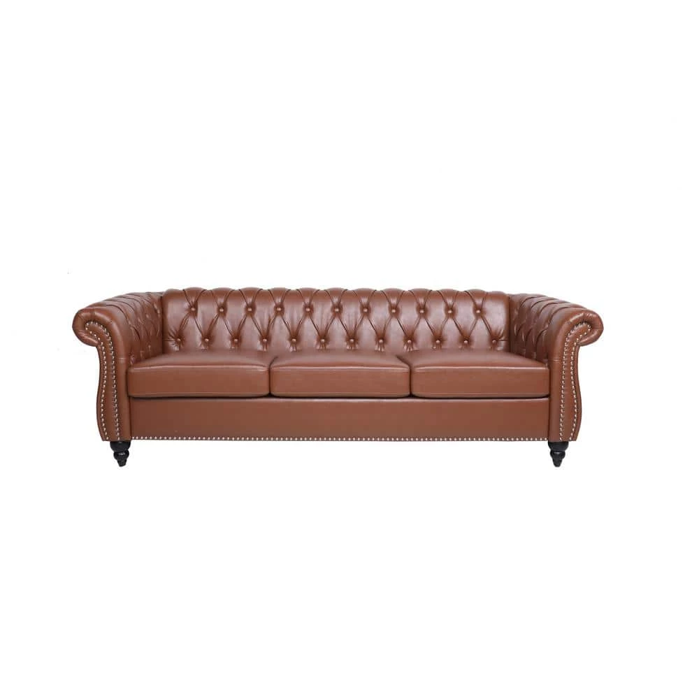 84 in. Wide Rolled Arm PU Leather Curved Sofa Seating 3-Seater Sofa with Reversible Cushions in Brown by sumyeg 3 84 in. Wide Rolled Arm PU Leather Curved Sofa Seating 3-Seater Sofa with Reversible Cushions in Brown by sumyeg